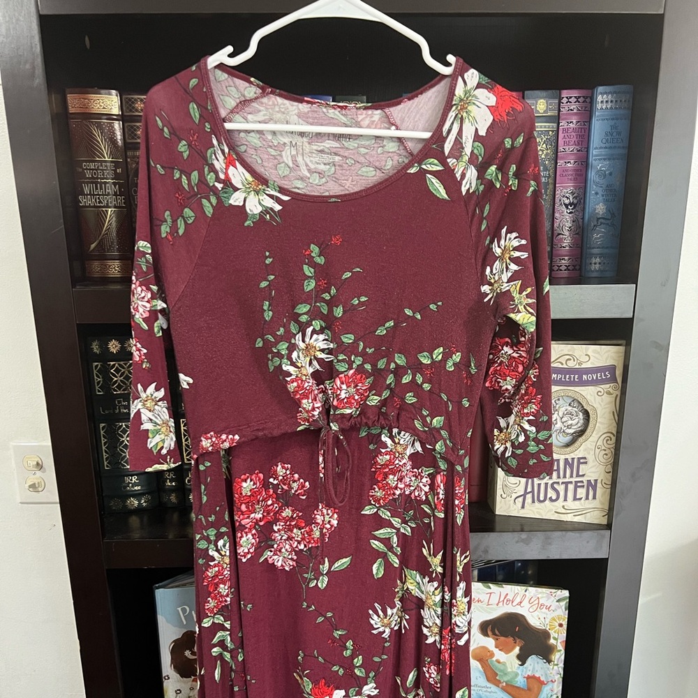 Latched Mama maroon floral nursing dress